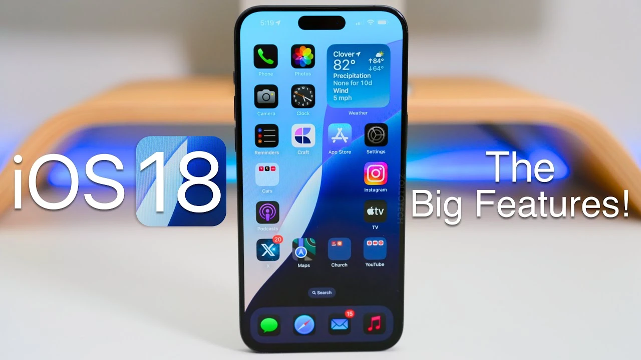 iOS 18 hero image showcasing home screen, widgets, and customization features