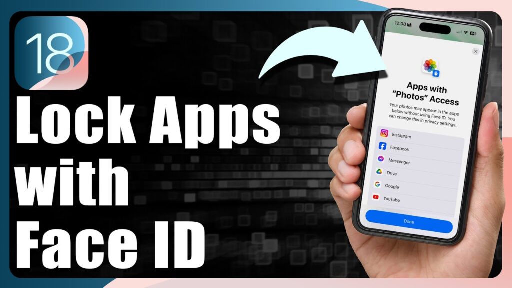iOS 18 privacy settings with Face ID app lock and tracking protection
