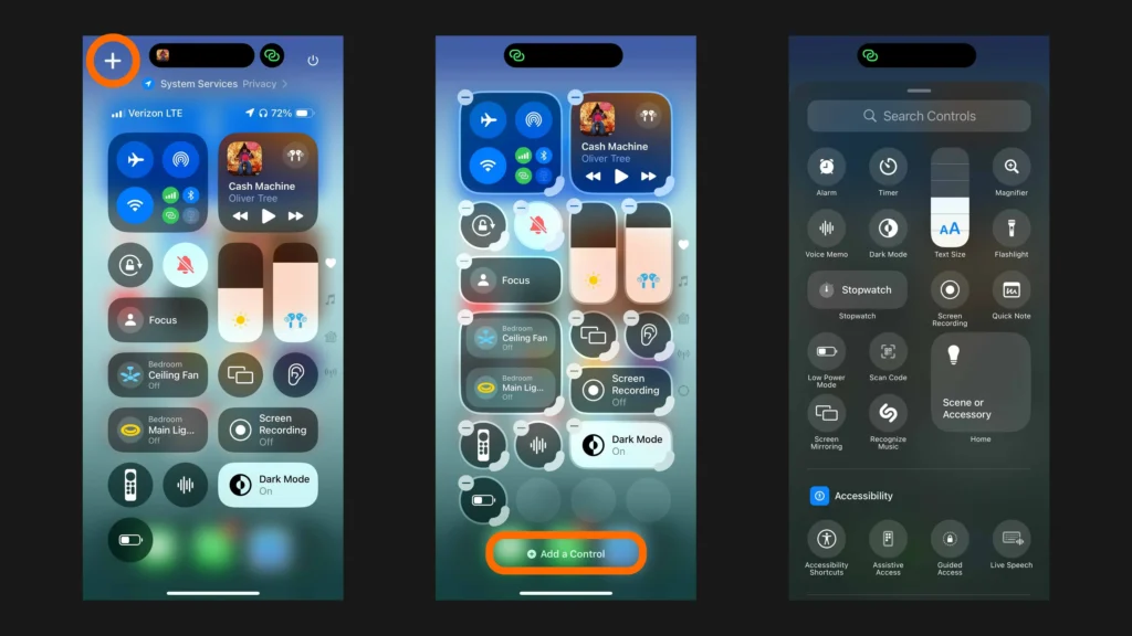 iOS 18 updated Control Center with drag and drop customization